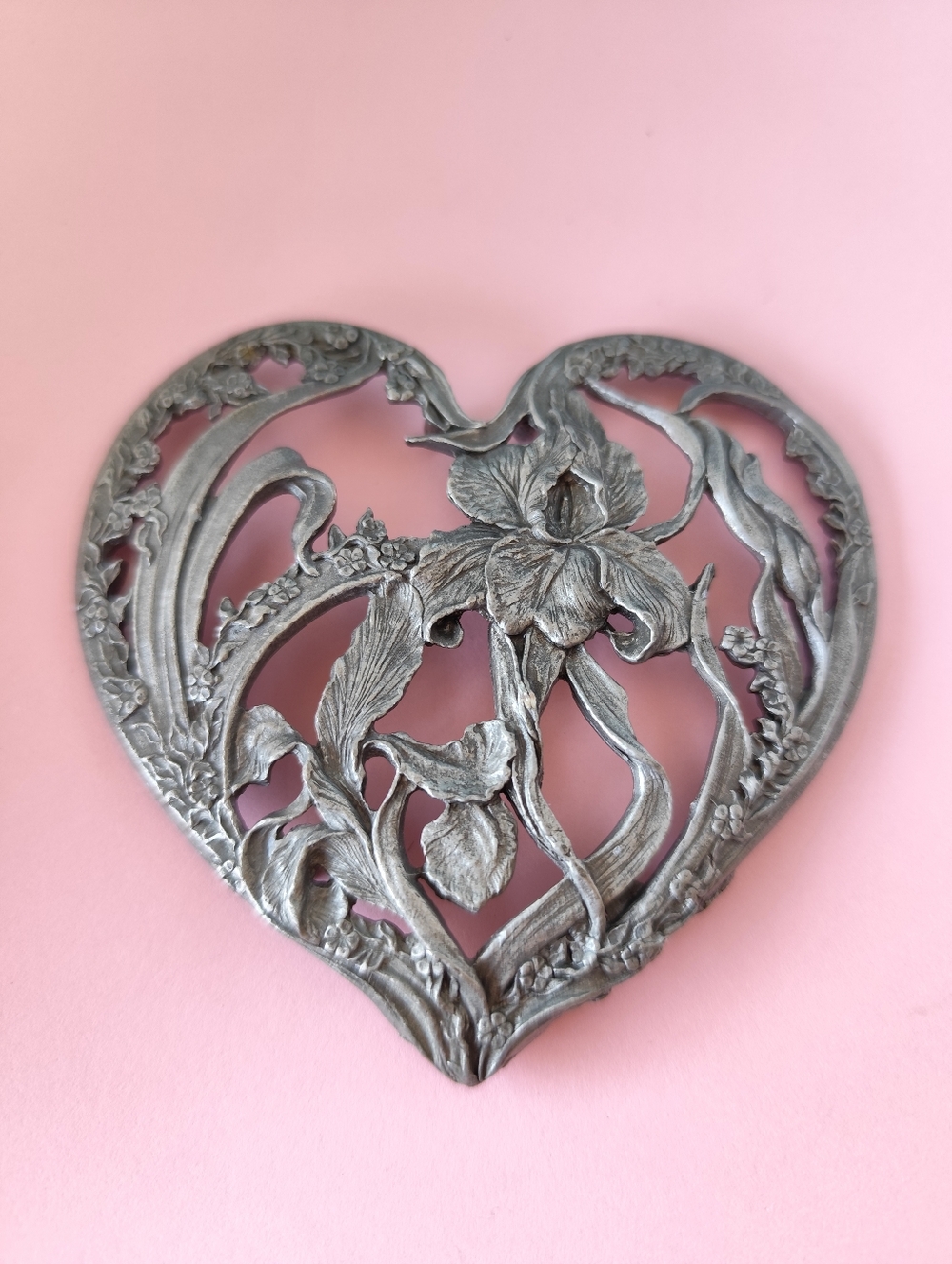 4/$50⭐️1989 RAWCLIFFE PEWTER LILLIE HEART SHAPE POTPOURRI LID PC 2912